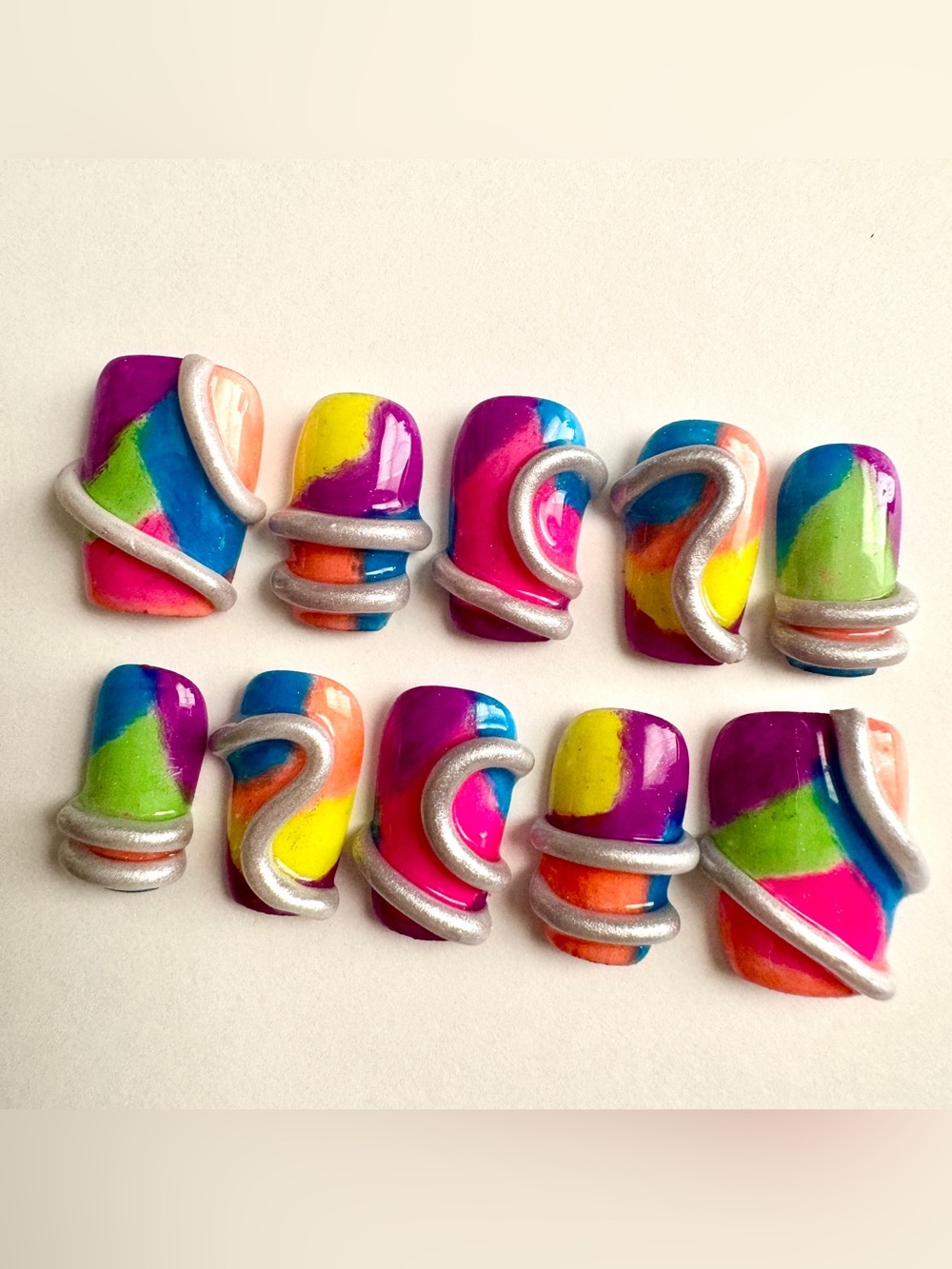 Colorful Abstract 3D Swirl Press-On Nails